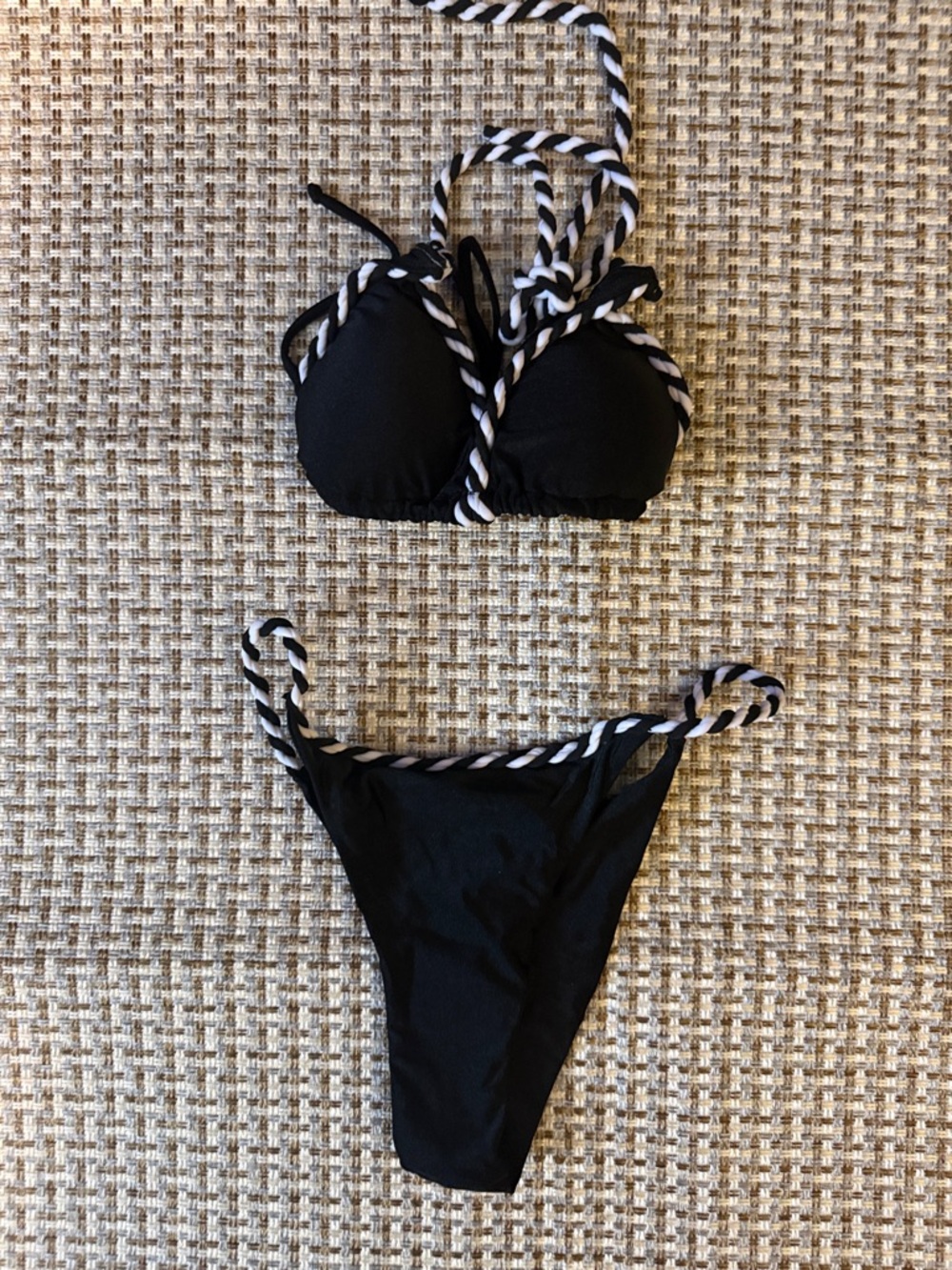 Black Twisted Rope Bikini Top and Bottom - Women's Swim Bikini